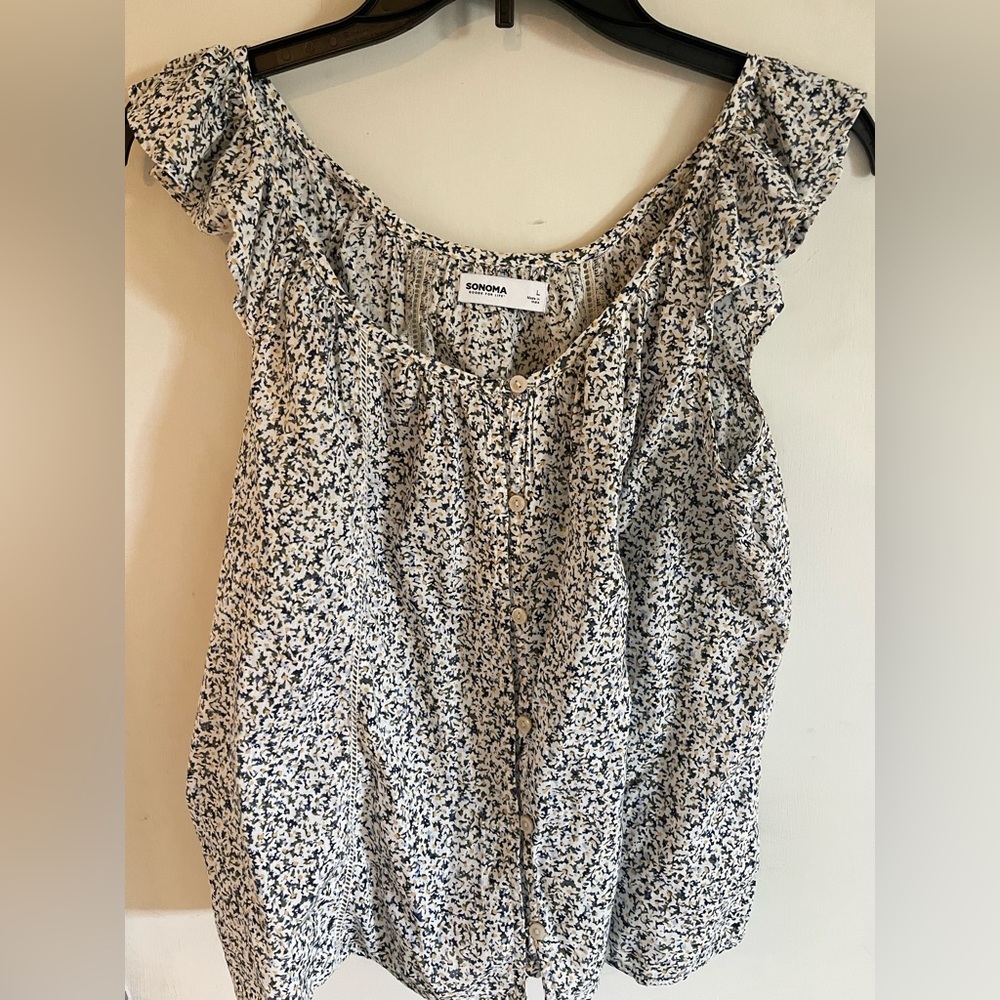 SONOMA Cream Blouse with Navy Floral Print